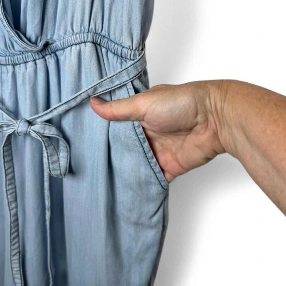 Altar’d State Chambray Tencel Jumpsuit Small Sleeveless Tie Waist - Picture 9 of 15